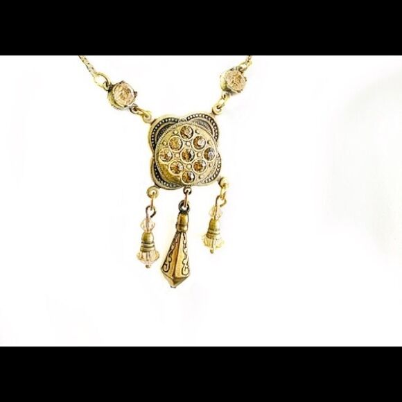 Vintage Banana Bob citrine champagne crystal ox gold pendant necklace Edwardian - Picture 8 of 8